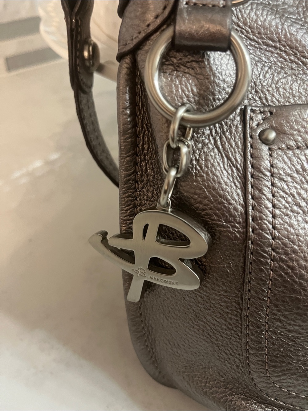 b. makowsky Metallic Pewter Crossbody Bag - Silver Tone - Picture 3 of 9
